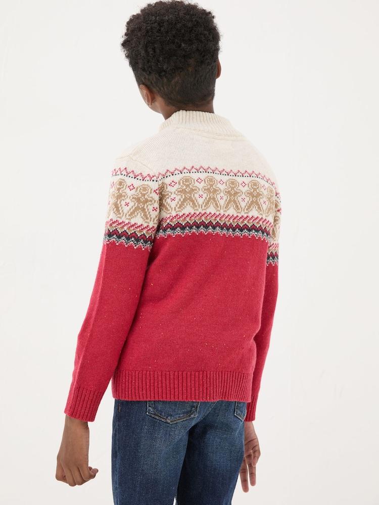 Fat Face Red Gingerbread Fairisle Pattern Jumper