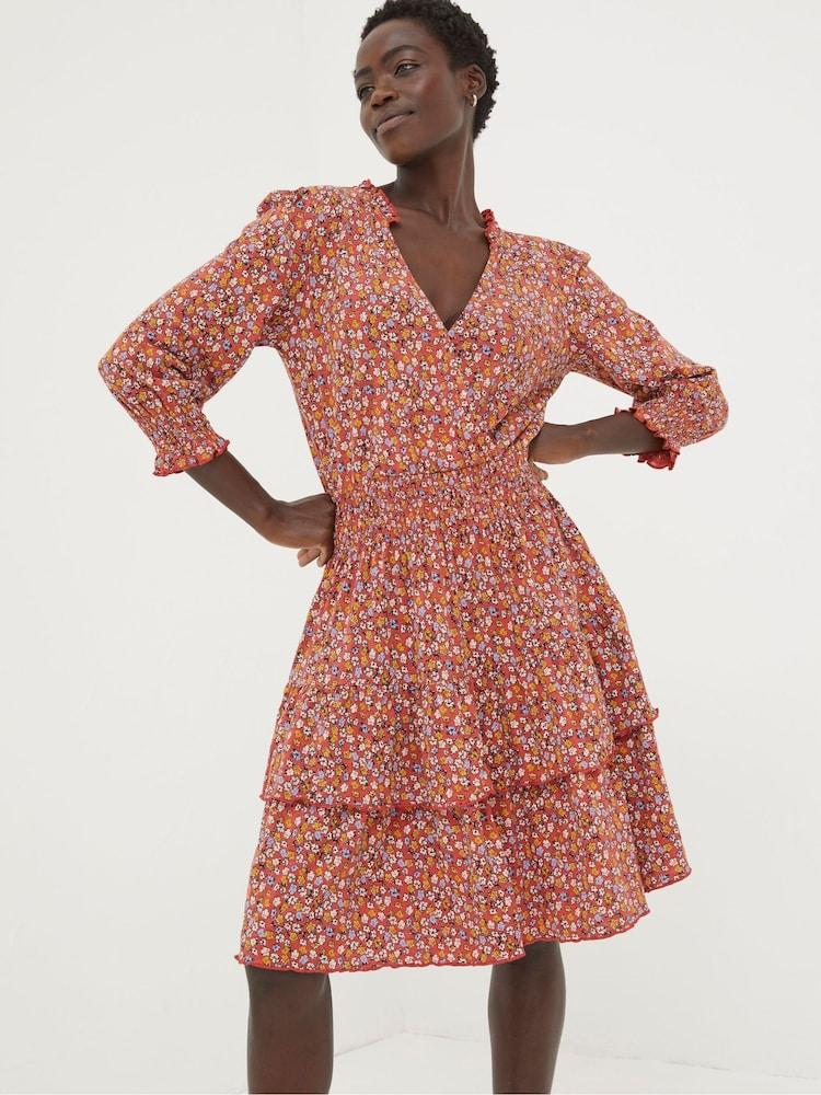 Fat Face Red Gradient Floral Jersey Dress