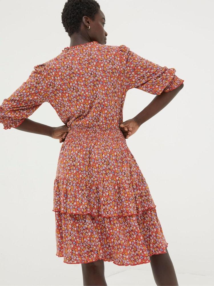 Fat Face Red Gradient Floral Jersey Dress
