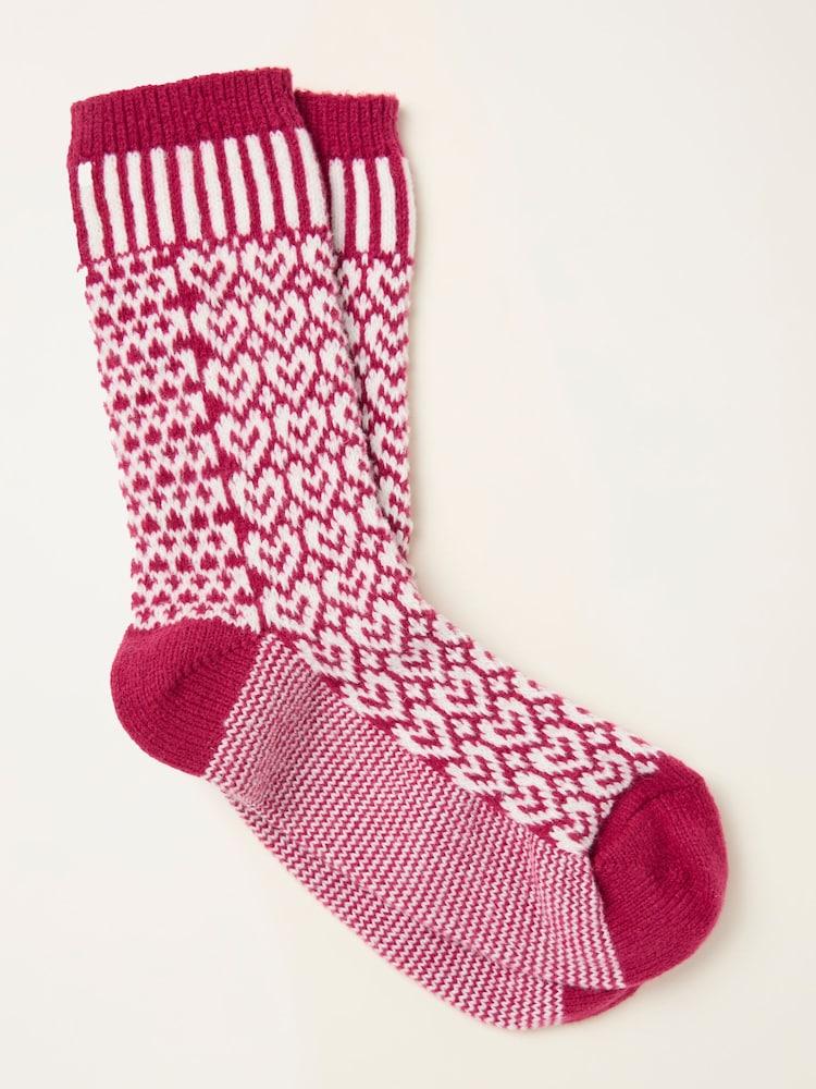 Fat Face Red Heart Fairisle Cosy Socks