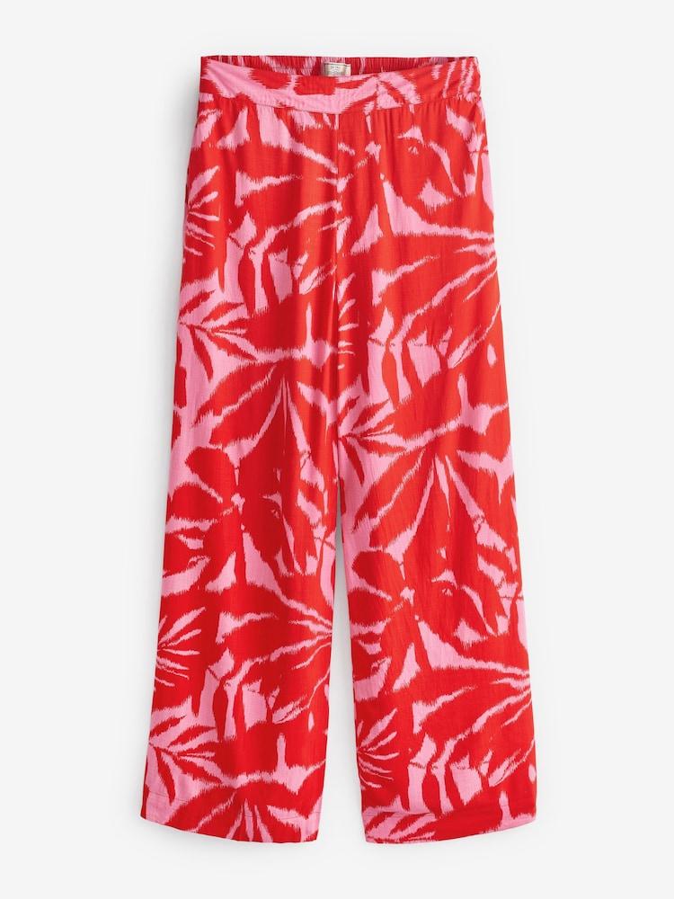 fat face Red Ikat Leaves Palazzo Trousers