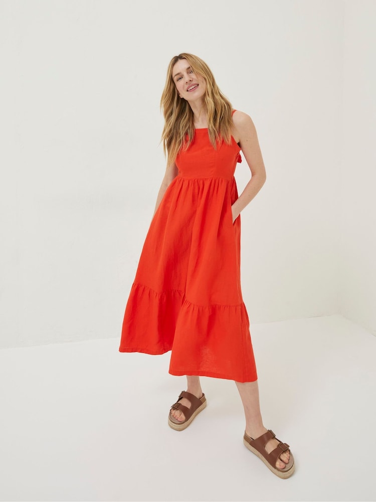 Fat Face Red Julien Linen Midi Dress