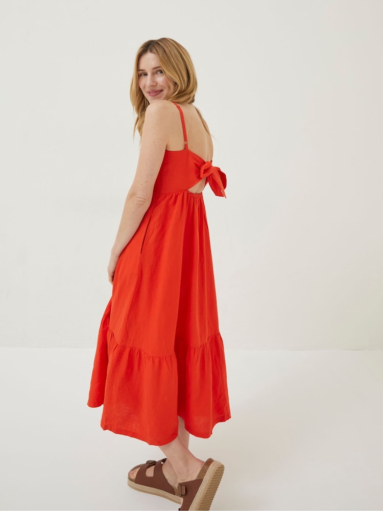 Fat Face Red Julien Linen Midi Dress