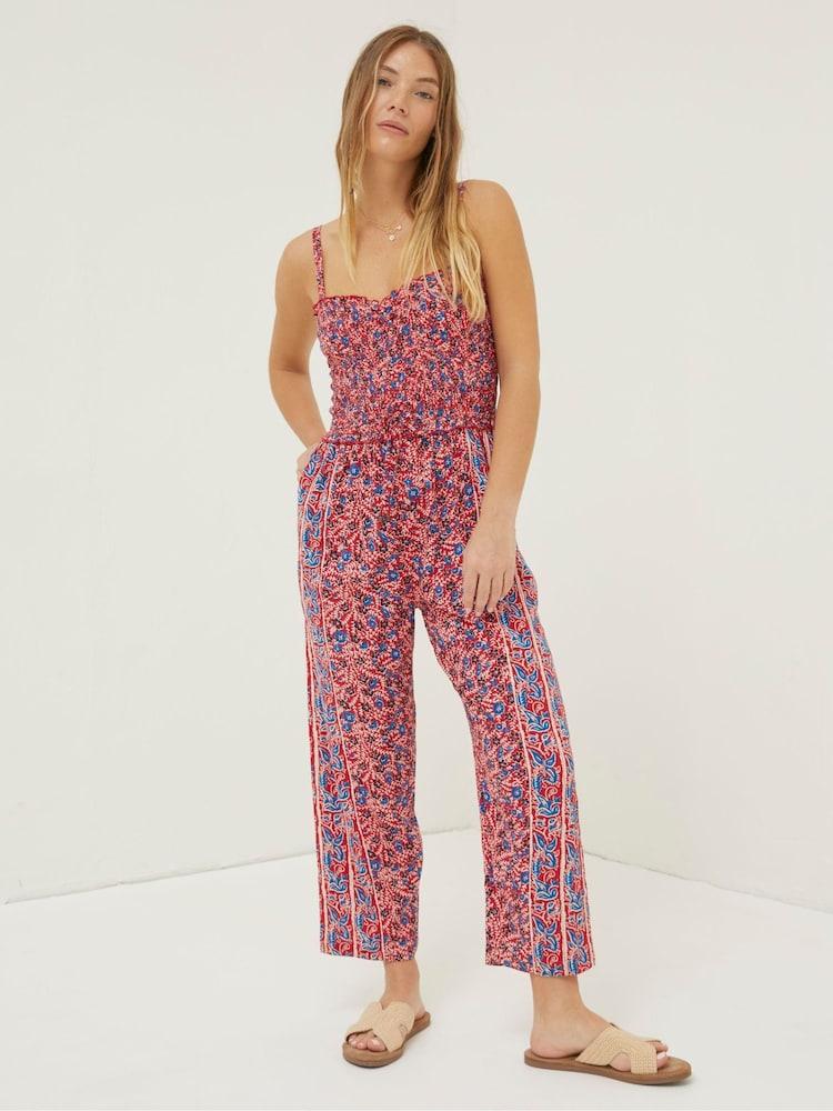 Fat Face Red Natalie Meadow Jumpsuit