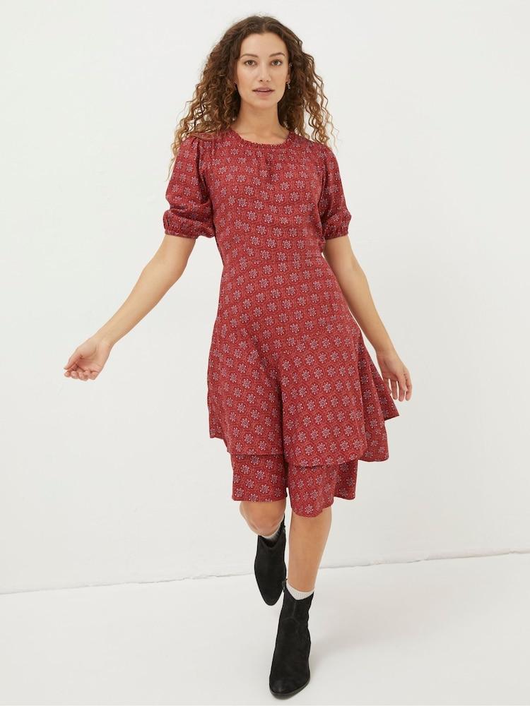 Fat Face Red Shaney Craft Geo Dress