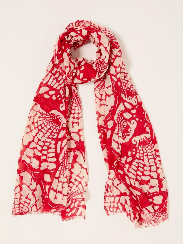 Fat Face Red Shell Print Lightweight Scarf