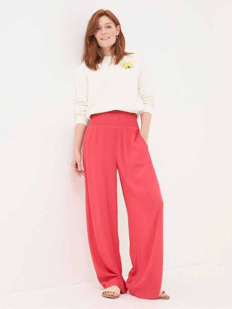 Fat Face Red Shirred Wide Leg Palazzo Trousers