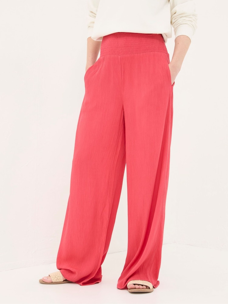 Fat Face Red Shirred Wide Leg Palazzo Trousers