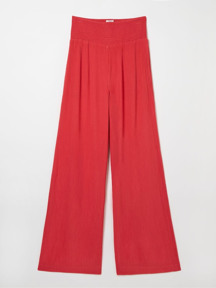 fat face Red Shirred Wide Leg Palazzo Trousers