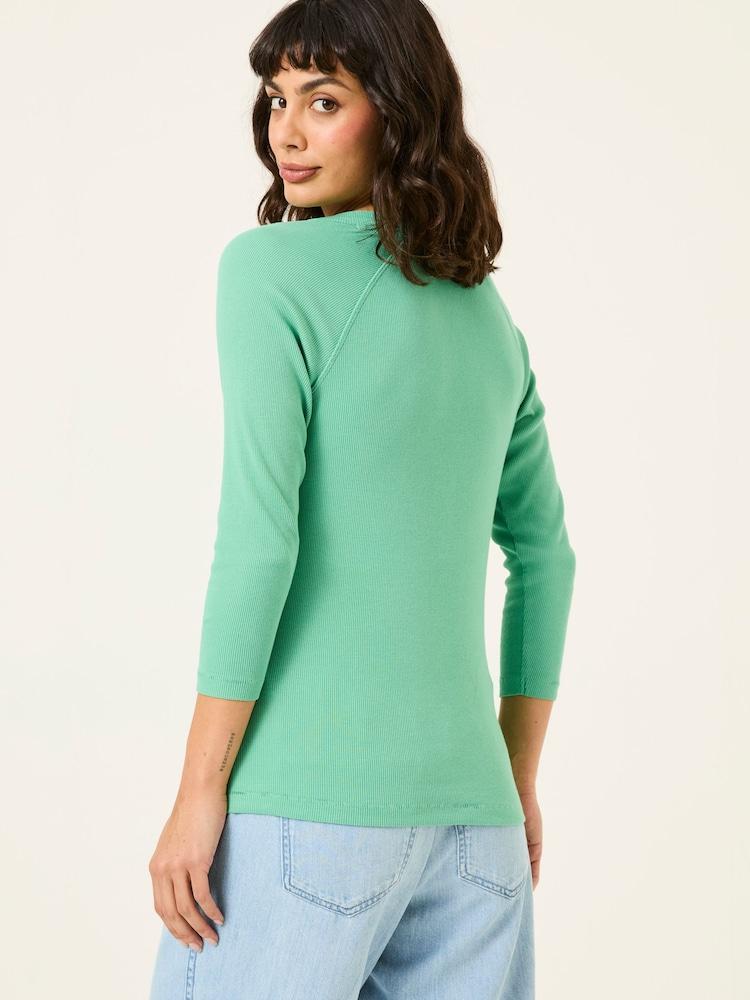 Fat Face Reese Jade Green Ribbed Henley Top
