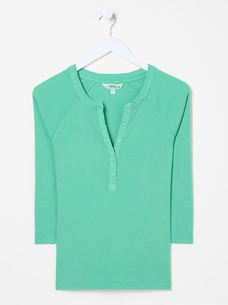 fat face Reese Jade Green Ribbed Henley Top