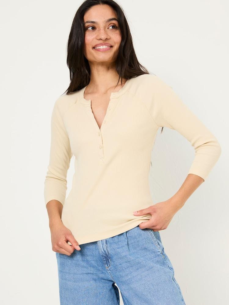 Fat Face Reese Oatmeal Ribbed Henley Top
