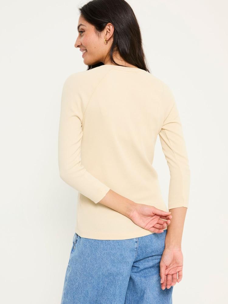 Fat Face Reese Oatmeal Ribbed Henley Top