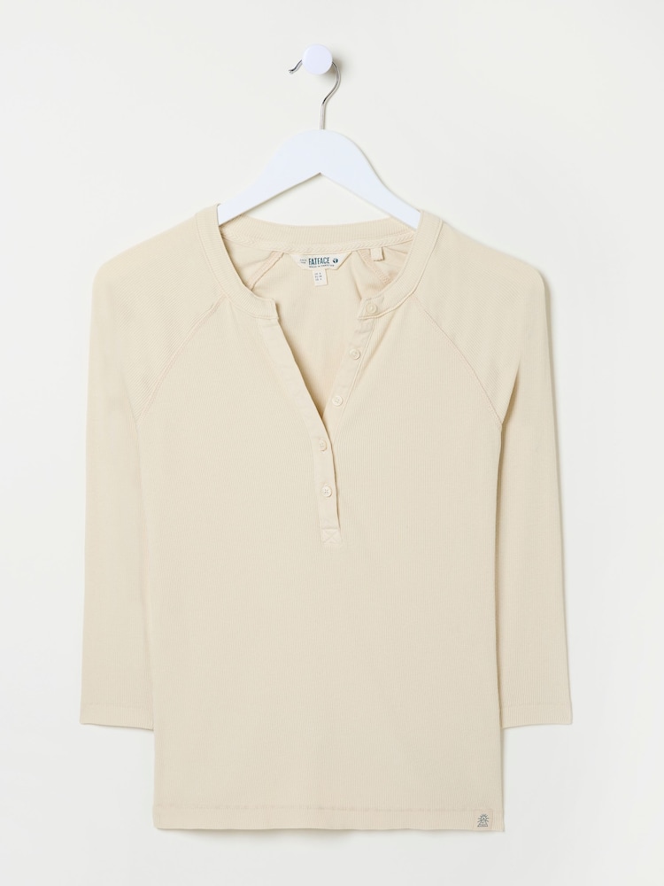 fat face Reese Oatmeal Ribbed Henley Top