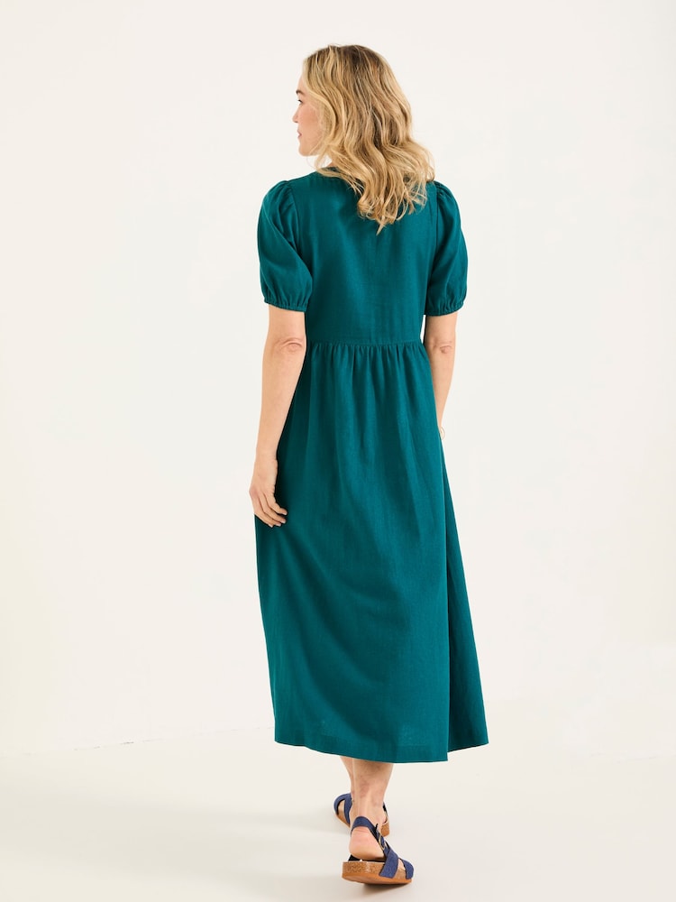Fat Face Remi Dark Teal Linen Midi Dress