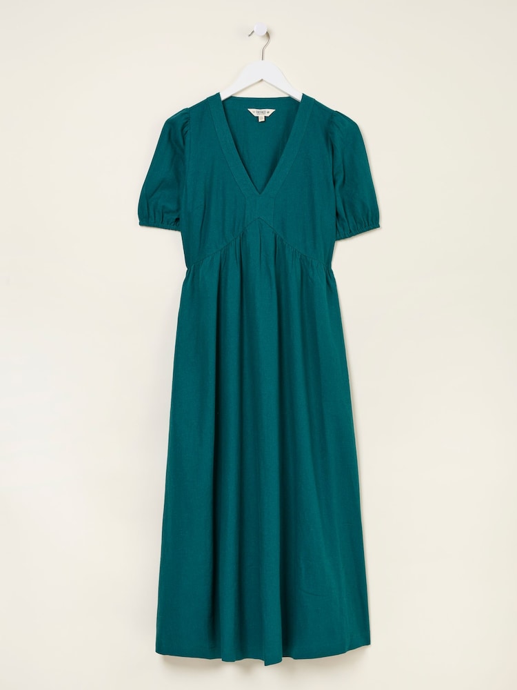 fat face Remi Dark Teal Linen Midi Dress