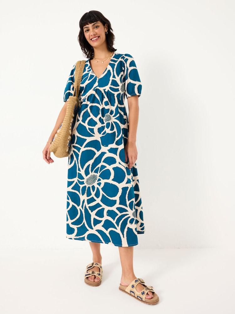 Fat Face Remi Teal Blue Shibori Midi Dress