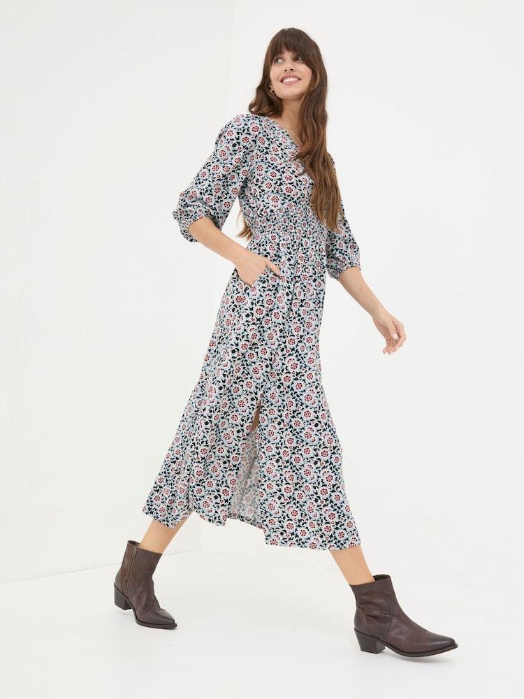 Fat Face Rene Black Wild Floral Midi Dress