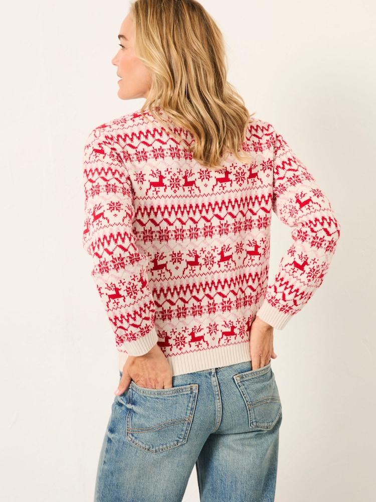 Fat Face Renee Red Reindeer Knitted Crew Jumper