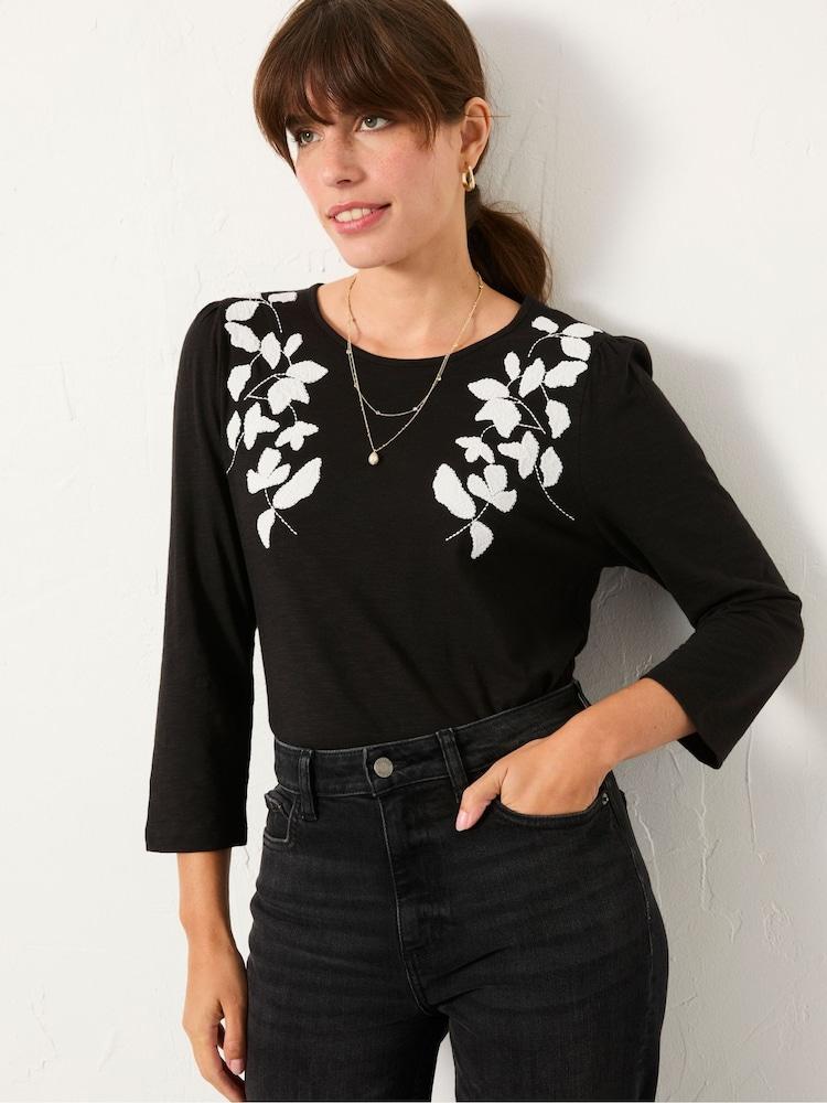 Fat Face Ria Black Applique Detail Top