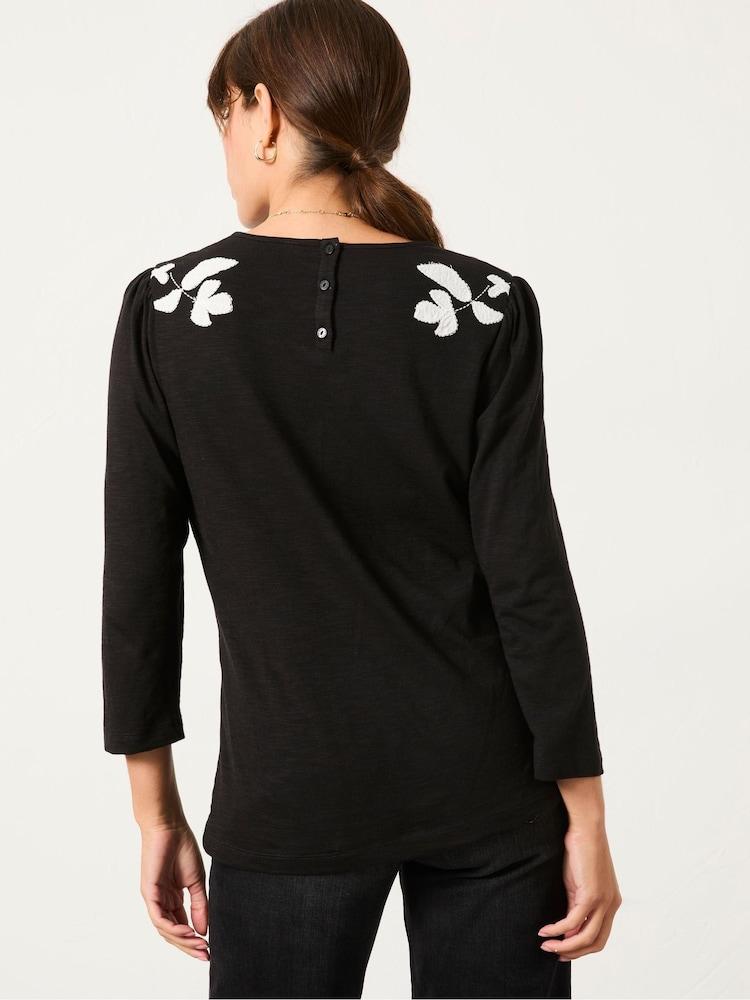 Fat Face Ria Black Applique Detail Top