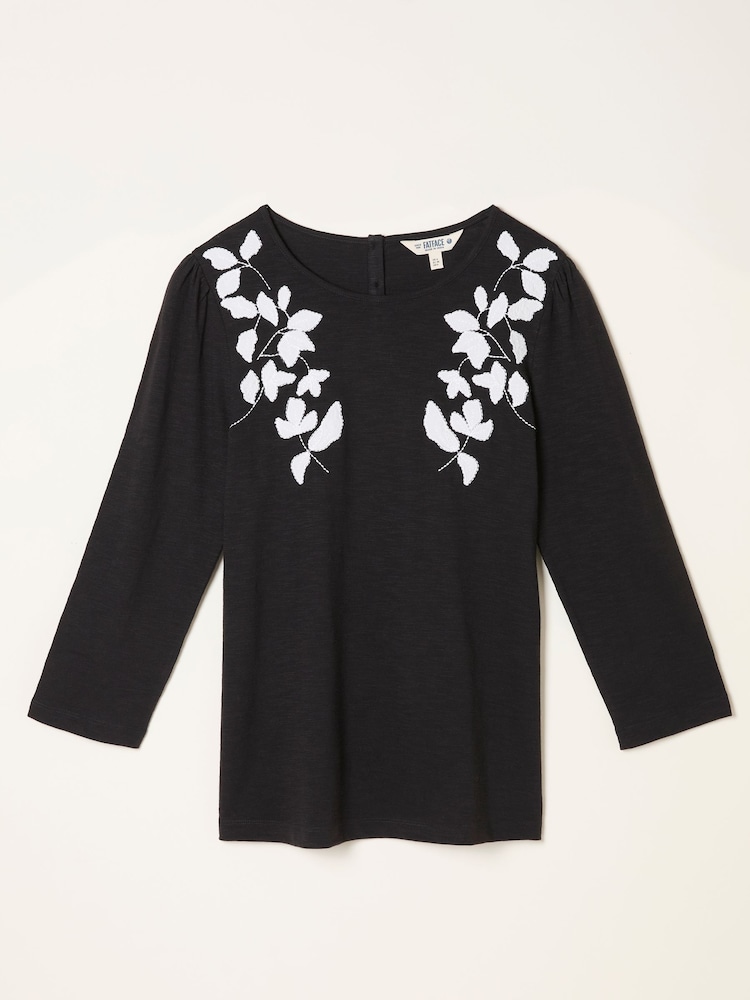 fat face Ria Black Applique Detail Top