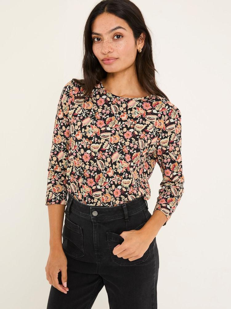 Fat Face Ria Black Historical Floral Top