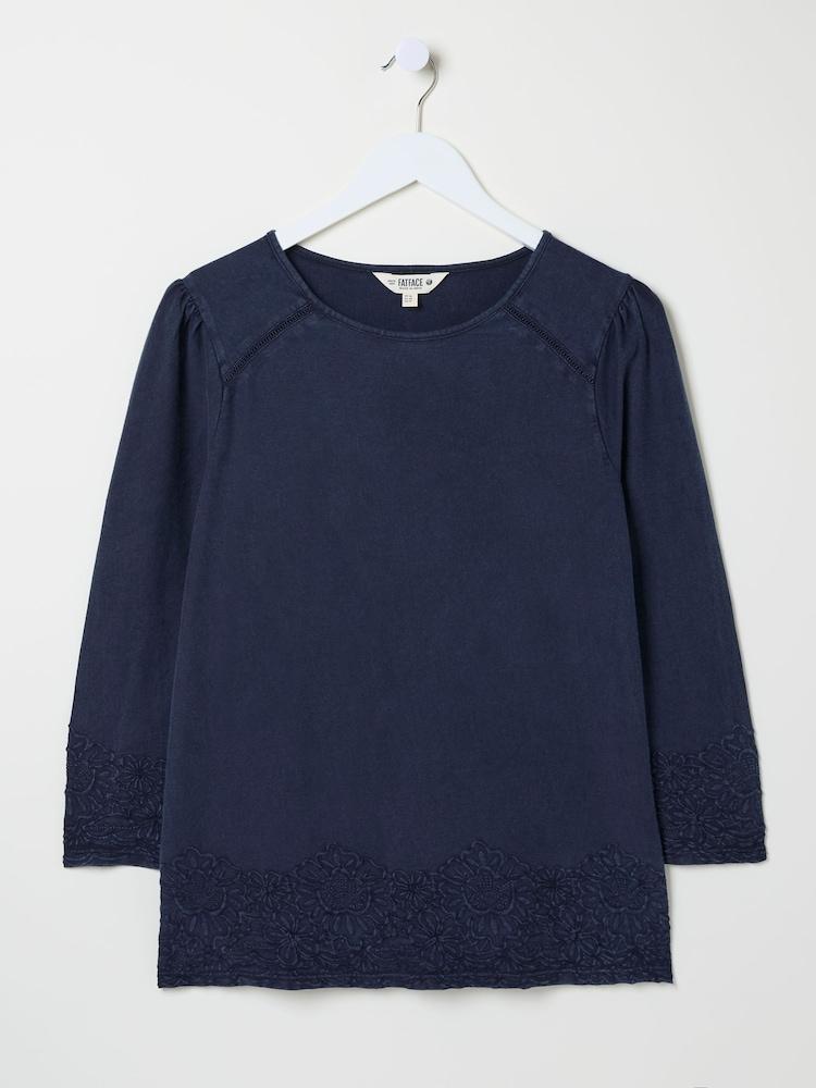 fat face Ria Navy Broderie 100% Cotton Top