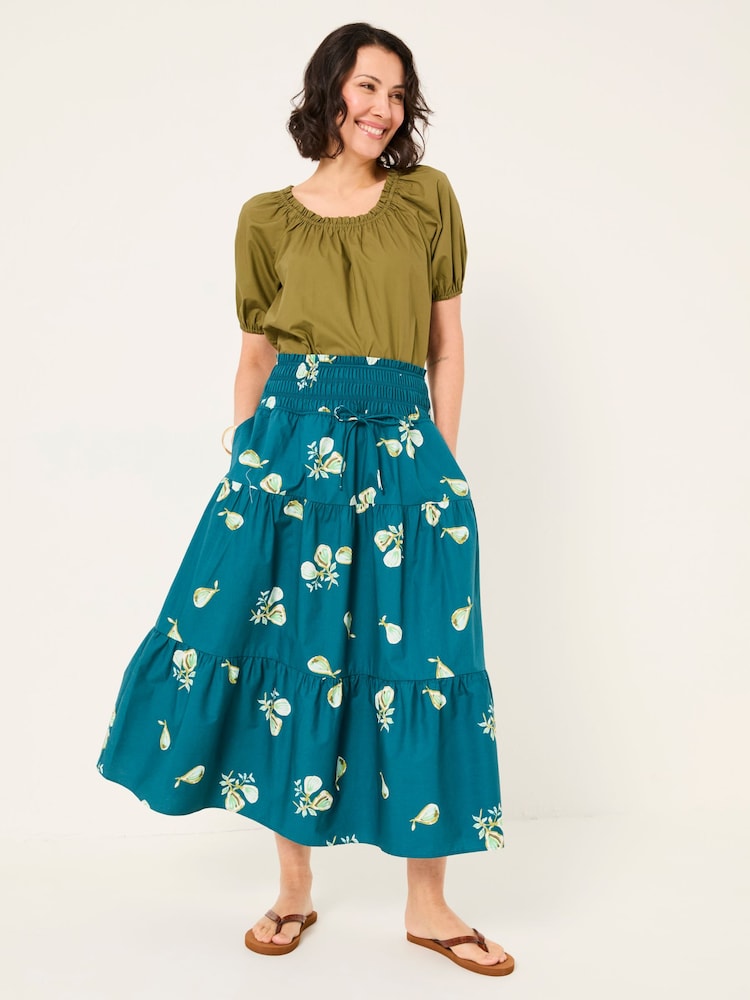 Fat Face Ricky Teal Blue Figs Midi Skirt