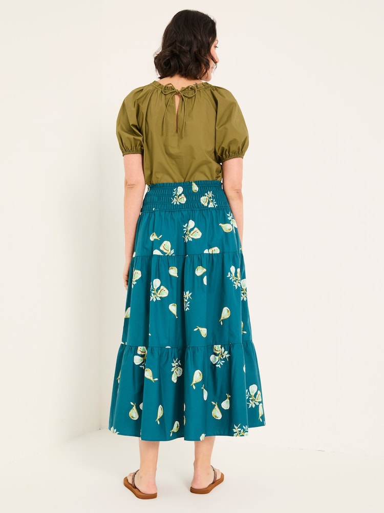 Fat Face Ricky Teal Blue Figs Midi Skirt