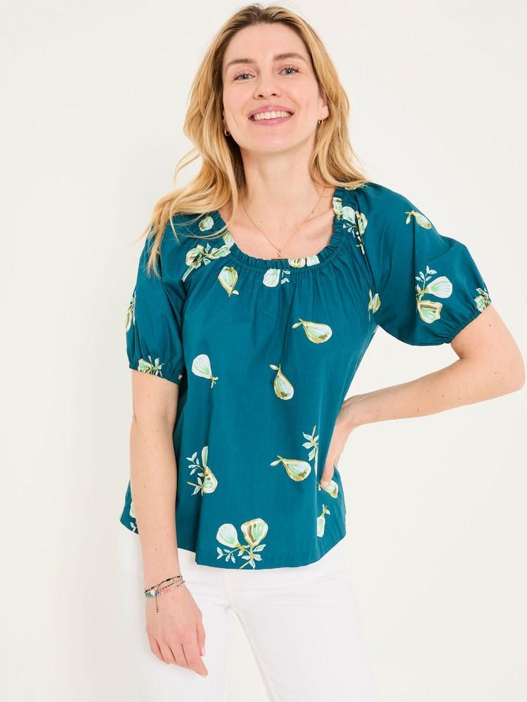 Fat Face Ronnie Teal Blue Figs Blouse