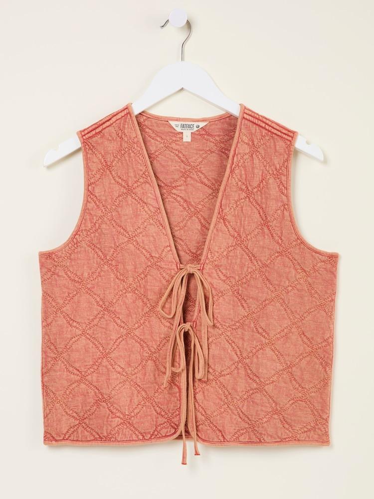 fat face Rose Pink Quilted Tie Front Waistcoat