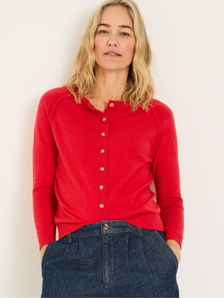 Fat Face Rose Red Crew Neck Cardigan