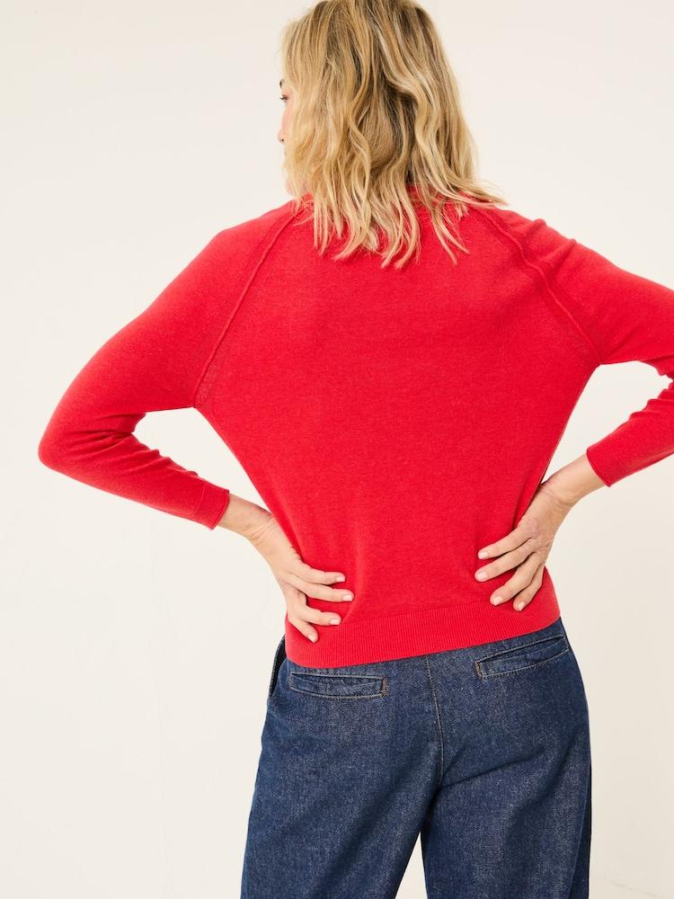 Fat Face Rose Red Crew Neck Cardigan