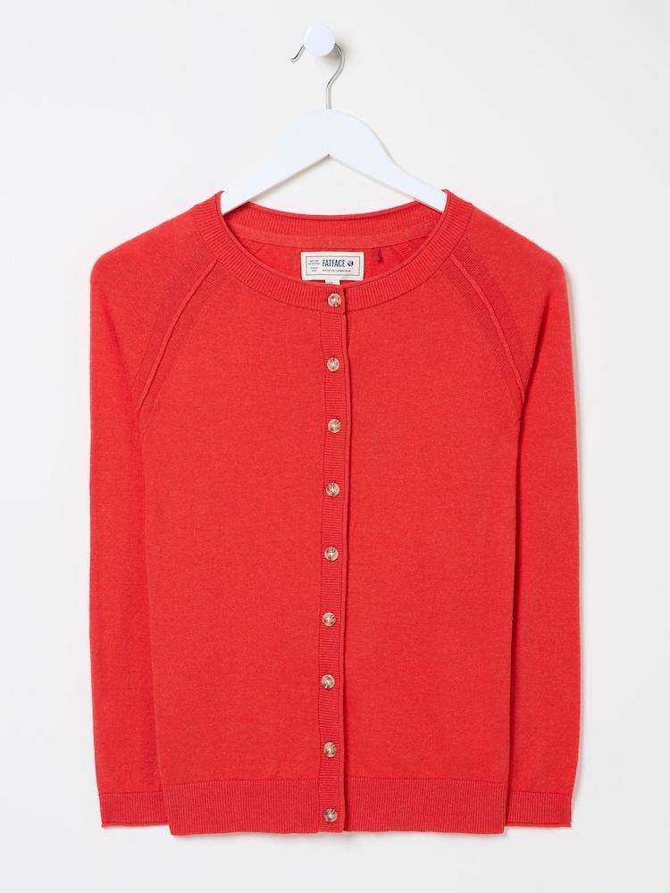 fat face Rose Red Crew Neck Cardigan