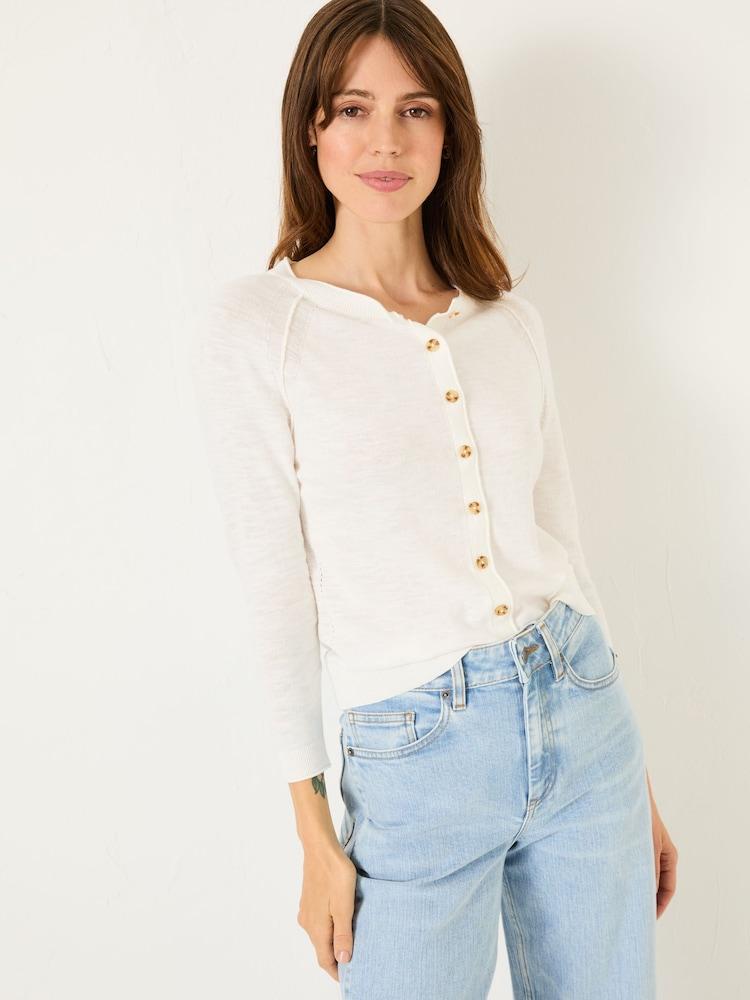 Fat Face Rose White Crew Neck Cardigan