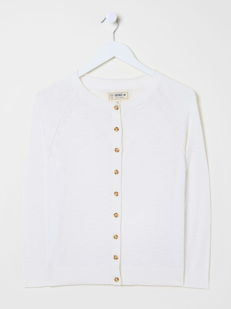 fat face Rose White Crew Neck Cardigan