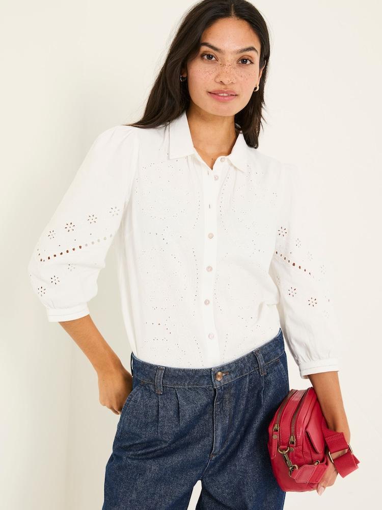 Fat Face Roxi Ivory 100% Cotton Embroidered Shirt