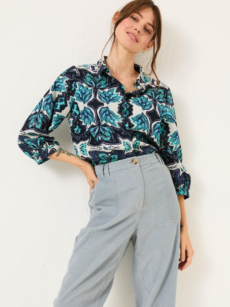 Fat Face Roxi Jade Green Sketched Leaves Shirt