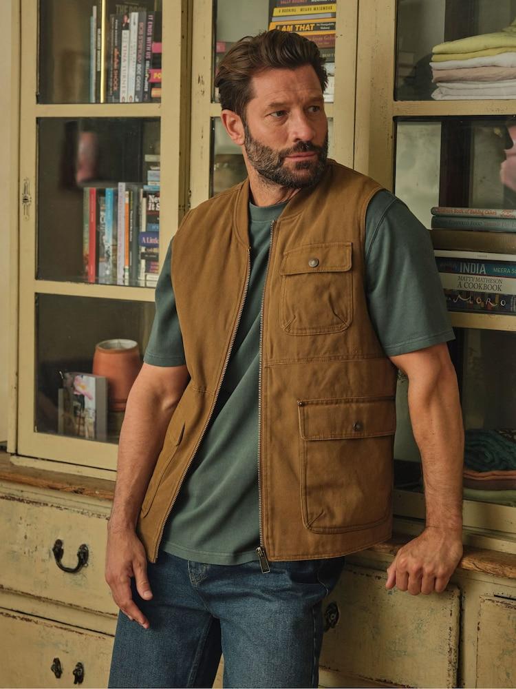 Fat Face Rydal Light Brown Canvas Gilet