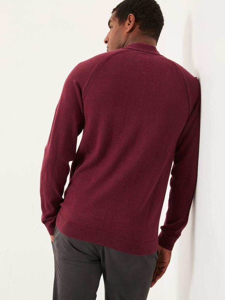 Fat Face Rye Claret Zip Collar Knitted Polo Jumper