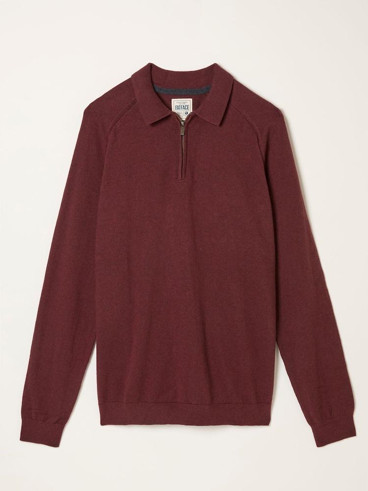 fat face Rye Claret Zip Collar Knitted Polo Jumper