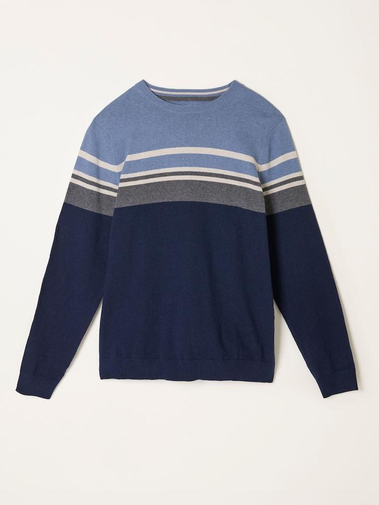 fat face Rye Navy Stripe Crew Neck Knitted Jumper