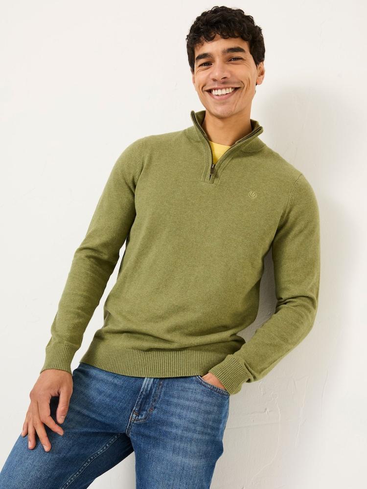 Fat Face Rye Olive Green Half-Neck Jumper