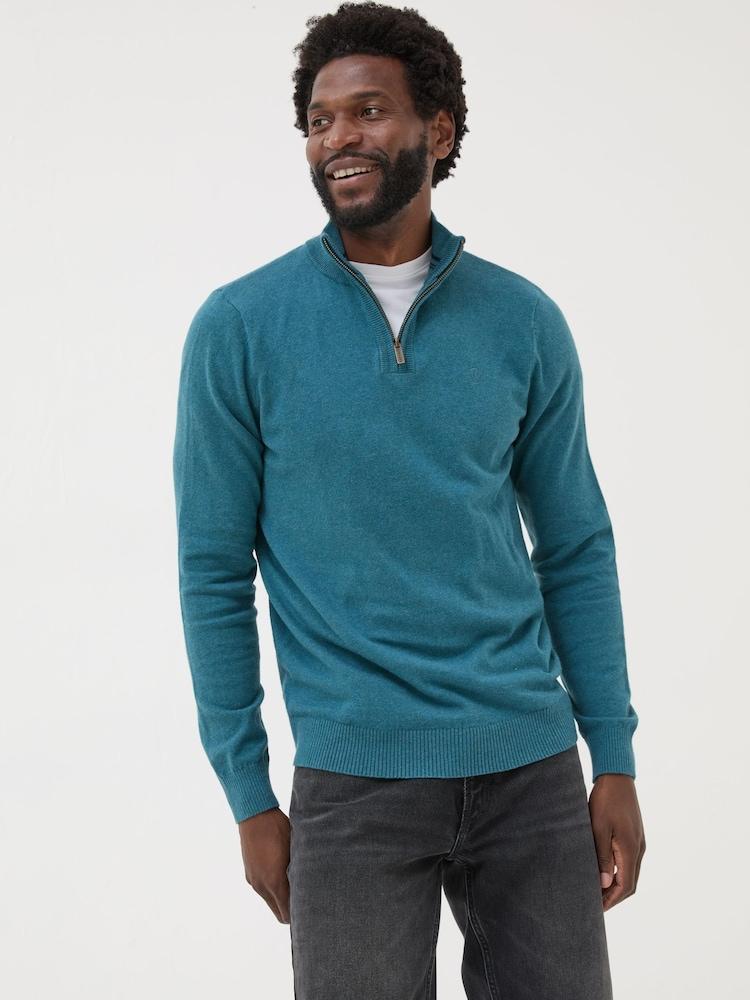 Fat Face Rye Teal Blue Half-Neck Jumper