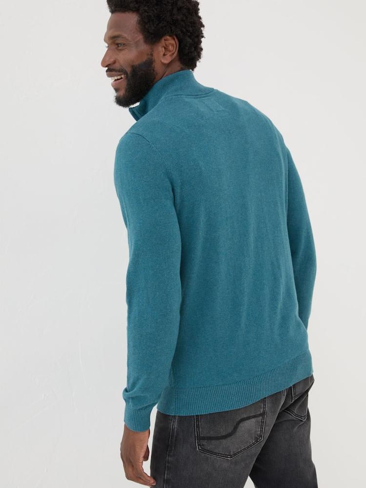 Fat Face Rye Teal Blue Half-Neck Jumper