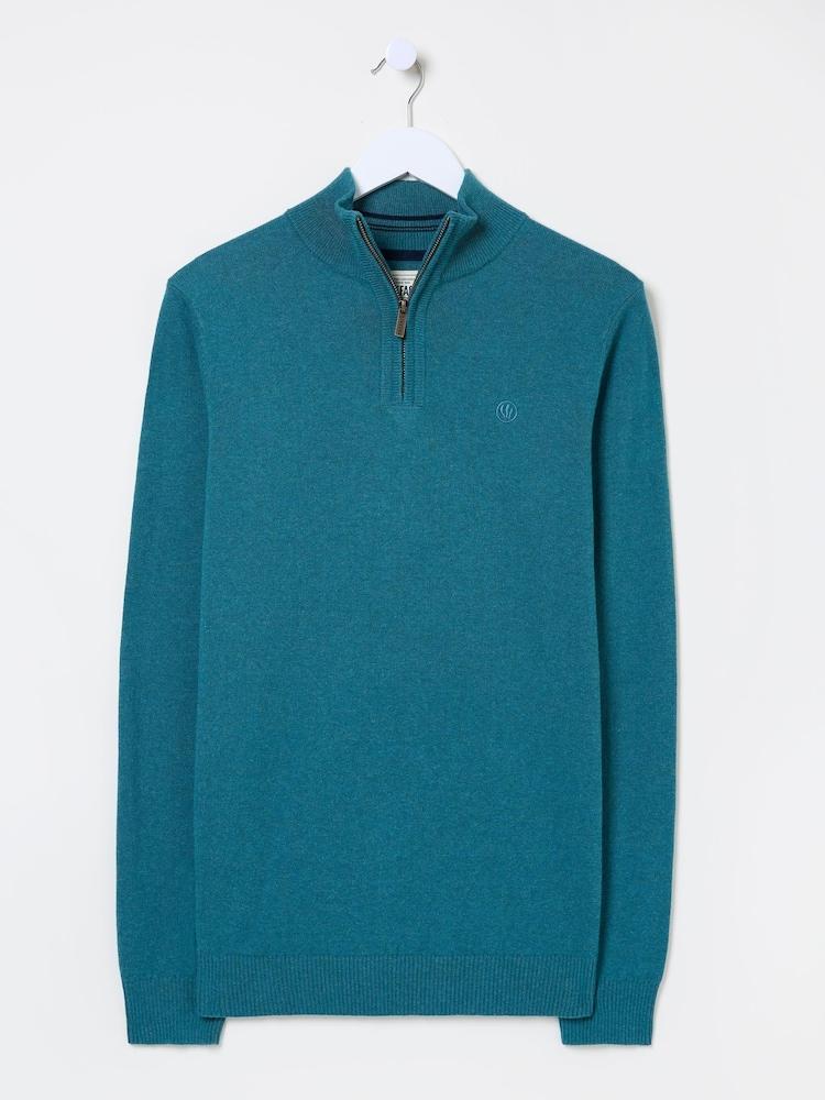 fat face Rye Teal Blue Half-Neck Jumper