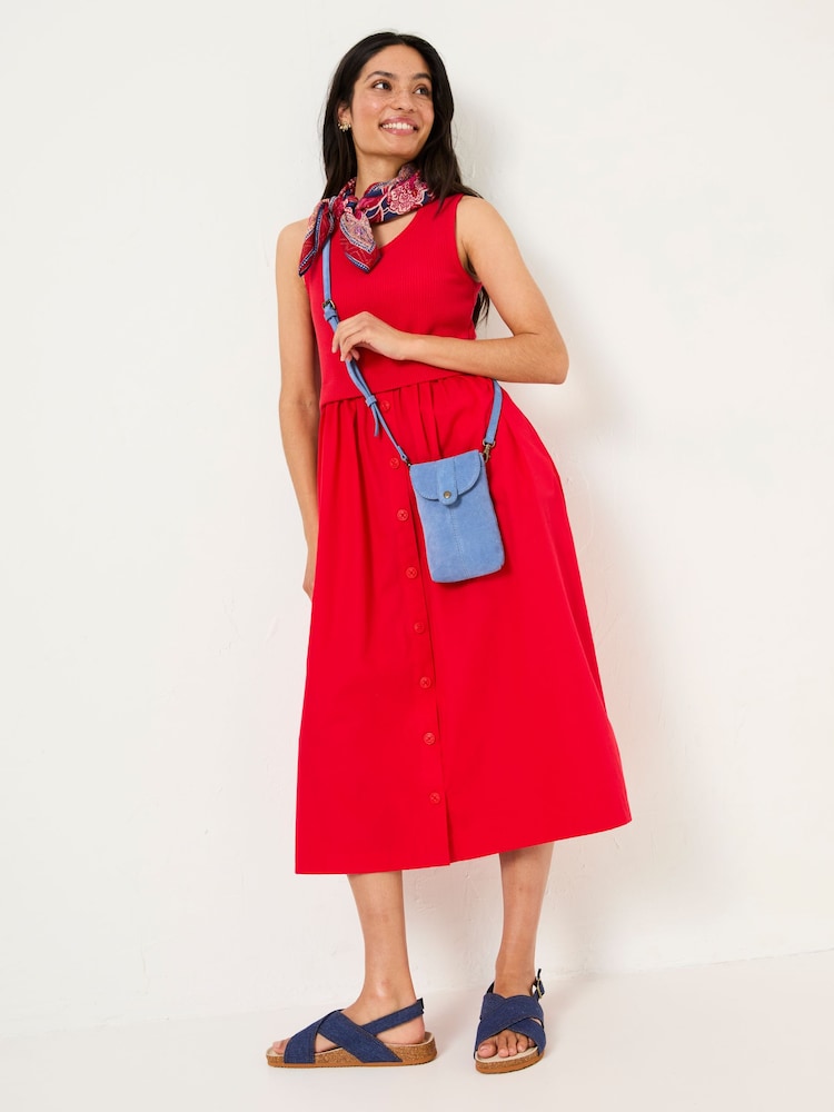 Fat Face Sal Bright Red 100% Cotton Midi Dress