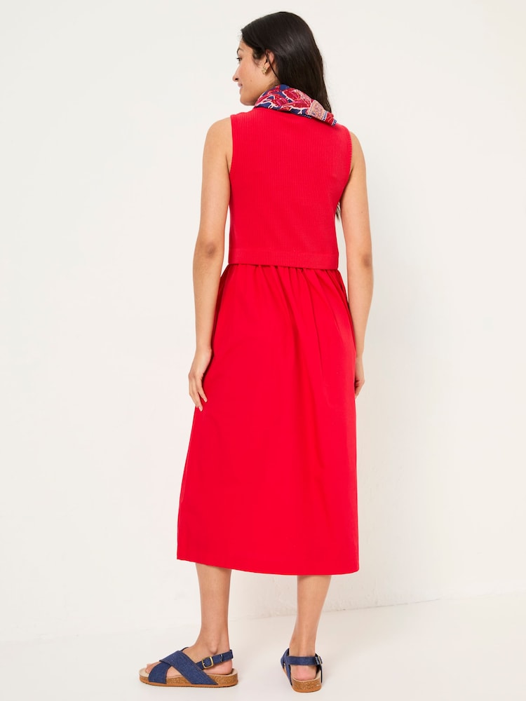 Fat Face Sal Bright Red 100% Cotton Midi Dress
