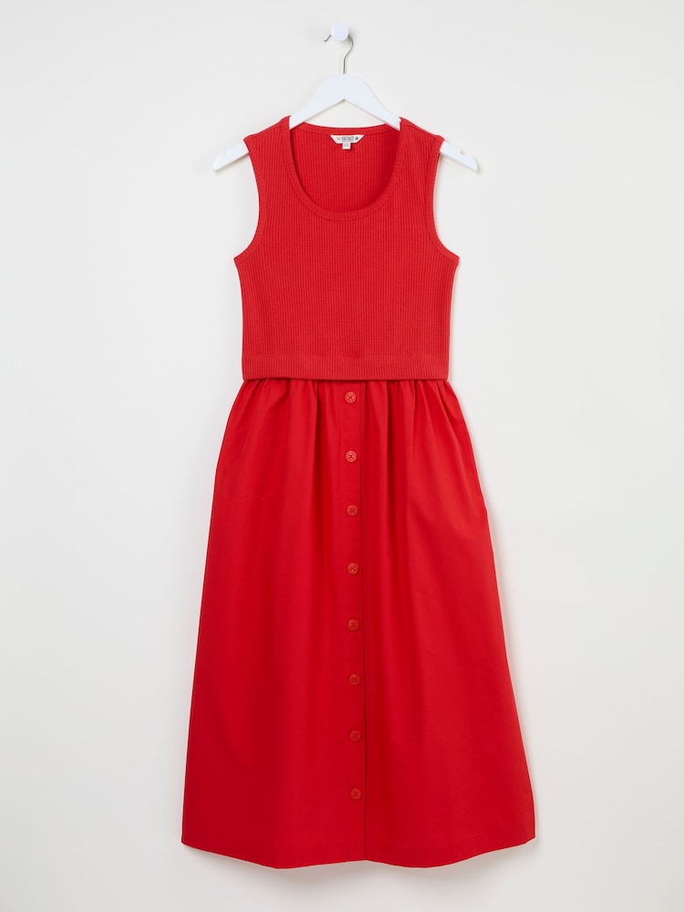fat face Sal Bright Red 100% Cotton Midi Dress